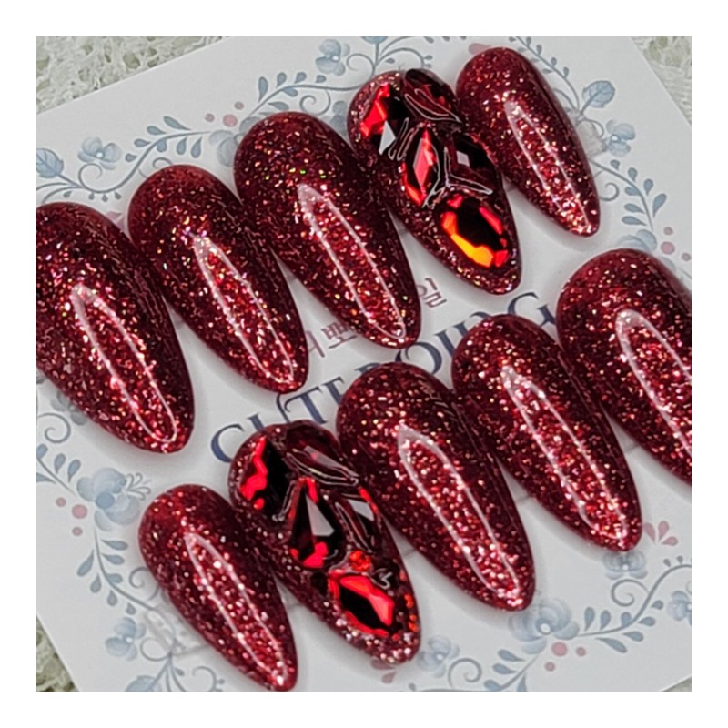 Passionate Red Handmade Nail Tips - Square L / 정열의