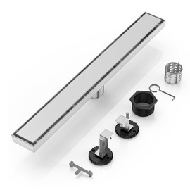 DLONE Linear Shower Drain, 24 Inch AISI 304 Stainless Steel Shower Floor Drain with Tile Insert Grate, High-end Linear Drain with Leveling Feet and Hair Catcher. (Brushed Nickel)