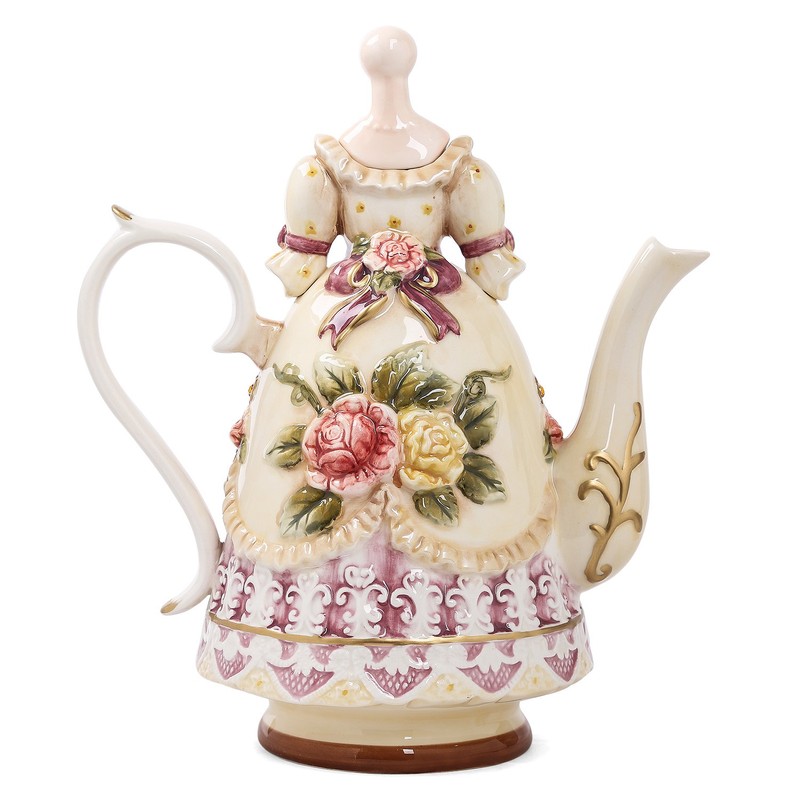 FORLONG Large Ceramic Teapot and Coffee Pot with Lid, 3D
