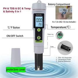 Salinity Meter Tester, Digital Salinity Tester for Salt Water Digital PH Meter Water Tester with Backlight Pen Salinity Tester Salt Water Tester for Drinking Water Aquarium Spas