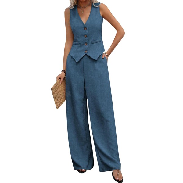MINTLIMIT Women's 2 Piece Outfits Sleeveless Button Suit Vest and