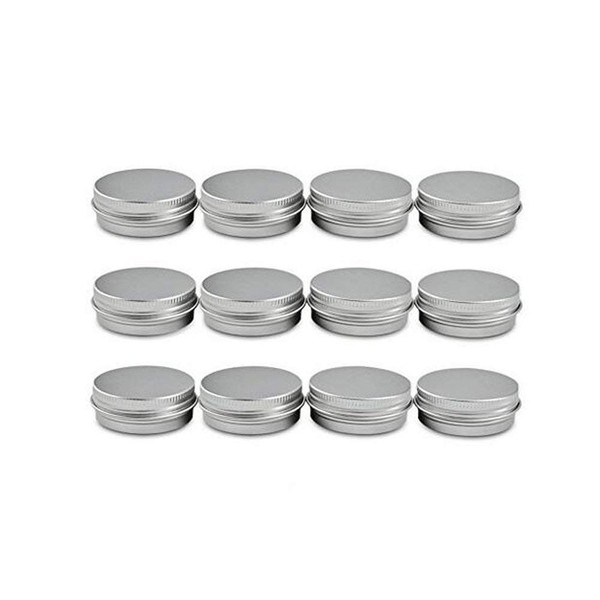 1 Oz 30 ML Gram Jar 12 pcs Silver Small Aluminum Tin Storage Jar Container Cosmetic Sample Metal Tins Empty Containers Round Pot Screw Cap Lid for Lip Balm Salve Make Up Eye Shadow Powder