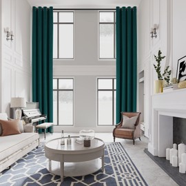 Extra Long Blackout Velvet Curtains with Grommets - 20ft Length Thermal Insulated Curtains for 2 Story Living Room, Room Darkening Drapes for Central Hall, 1 Panel (Peacock Green, 52" W x 240" L)