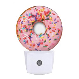 Uanvaha Pink Donut Decorative Night Lights Sweets Dessert Snacks Donut with Sprinkles Night Light Plug in Auto Sensor LED Lamp with Dusk to Dawn for Women Girls Gift