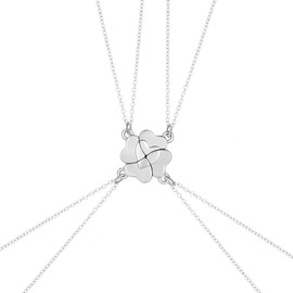 QIBZI Chains for Women, Four Leaf Clover Necklace with Alloy Pendant, Parent-Child Set, Good Friend, 4 Person Combination Necklace (Silver)