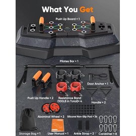 Foldable Push up Board, Multifunctional Portable Exercise Equipment | Pilates bar with Resistance Bands & Ab Wheel | Full Body Workout at Home & Gym | Strength Training Equipment For Men & Women