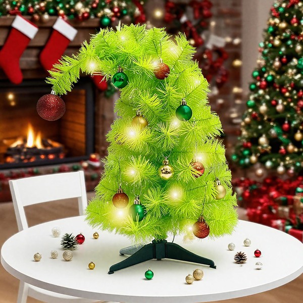 Mini Christmas Tree with Lights, 18in Small Pre-Lit Artificial Tabletop