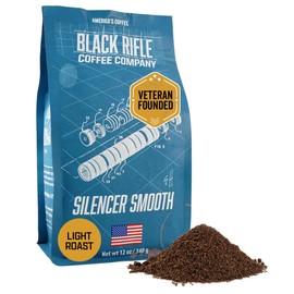 Black Rifle Coffee Company Silencer Smooth, 12oz Bag, Ground Coffee Light Roast - Roasted Blend Made from Arabica Beans - Colombian & Brazilian Beans - Veteran Founded & American Made