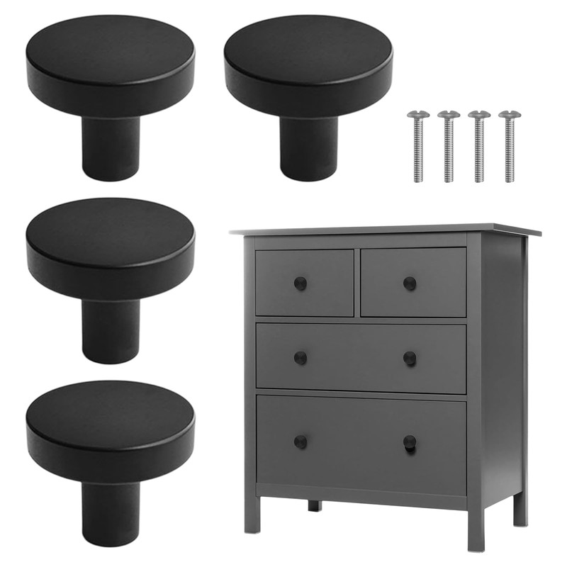 AUTUUCKEE 4 Pcs Black Drawer Knobs, Black Cupboard Knobs Aluminium