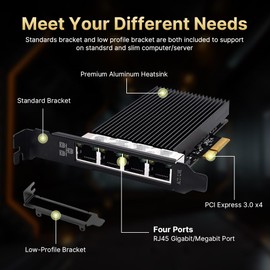 PCI-E Network Adapter 2.5G Gigabit Quad RJ45 Port NIC (Intel I226 Chipset) 2500Mbps Four Port Ethernet WiFi Card with Low Profile Bracket for Windows 11/10/8/7