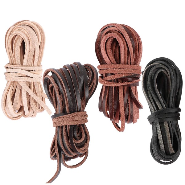 FLOFIA Diameter 3 mm 4 Colours Leather Strap Leather Cord Black Leather Cord Brown 20 m DIY Crafts Leather Bands for Necklace Bracelets Jewellery Crafts