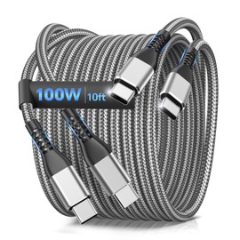 MCINGDAY 100W USB C to USB C Cable,10FT 2Pack Type C Fast Charging Cable,Nylon Braided Type C Charger Cord Fast Charging for Phone 16 15 Pro Max Plus, for Samsumg Galay S24, for Pad,Gray
