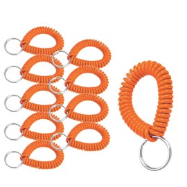 Lucky Line 2” Spiral Wrist Coil with Steel Key Ring, Flexible Wrist Band Key Chain Bracelet, Stretches To 12” Orange, 10 Pack (41050)