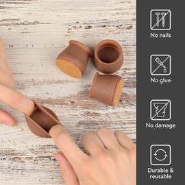 Aneaseit Chair Leg Floor Protectors - 16 pcs Brown - Felt Bottom Silicone Pads for Hardwood Floors & Furniture Feet - Rubber Caps for Chairs - Large
