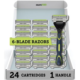 ShaveMOB 6-Blade Men's Razor Kit (Flex Head Handle + 24 Refills) (No Trimmer) - The Caveman Shaving Kit