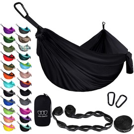 Gold Armour Camping Hammock - XL Double Hammock Portable Hammock Camping Accessories Gear for Outdoor Indoor with Tree Straps, USA Based Brand (Midnight Black)