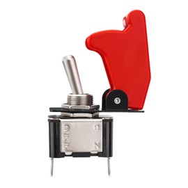 Baomain 3PCS Toggle Switch with Aircraft Guard Safety Flip Cover 12V/20A DC SPST On/Off 3 Pin for Automotive Cars Trucks Boats Racing Cars (Switch with Red Cover)