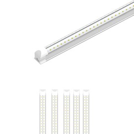 LEDMyplace 60W 8ft T8 V Shape Integrated LED Tube Light, Clear Lens, 6500K Daylight White, 7200 Lumens, 80>CRI, Plug and Play Linkable for Warehouse, Garage, Supermarket, Pack of 6