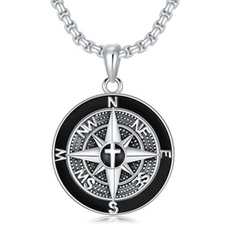 Lattd Compass Pendant Necklace 925 Sterling Silver Graduation Jewelry Gift for Men Women Him Her (02-Compass & Black 04)