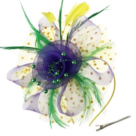 DRESHOW Fascinators Hat Flower Mesh Ribbons Feathers on a Headband and a Clip Tea Party Headwear for Girls and Women