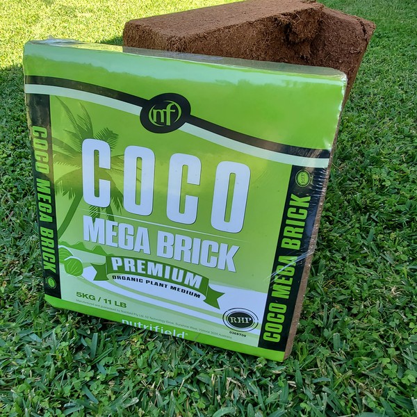 Coco Coir Mega Brick Organic Coconut Coir 11 Pound Coco Fiber Compressed Block Pre Washed Buffered RHP Cert Potting Soil Indoor Outdoor Garden Use Vegetable Flower Seed Starter