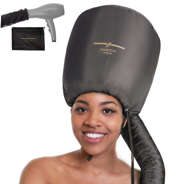Bonnet Hood Hair Dryer Attachment by Granteva - Relax, Speeds Up Drying Time at Home, Easy to Use for Styling, Curling and Deep Conditioning - Soft, Adjustable, Fits to All Small or Big Heads, Rollers