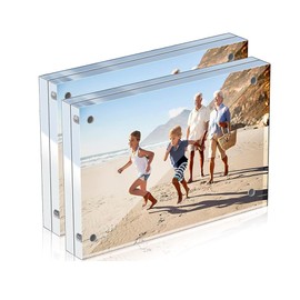 Naterly Acrylic Picture Frame, 2PCS Clear Double-Sided Magnetic Floating Photo Frame, Frameless Desktop HD Plexiglass Picture Frame for Displaying Photos, Postcards, 5 * 7 Inches, 20mm Thickness