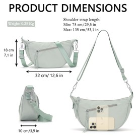 Vezluax Waterproof Shoulder Bag Women's Bum Bag Women's Stylish Half Moon Bag Fabric Crossbody Bag with Multiple Inner Compartments, S-green