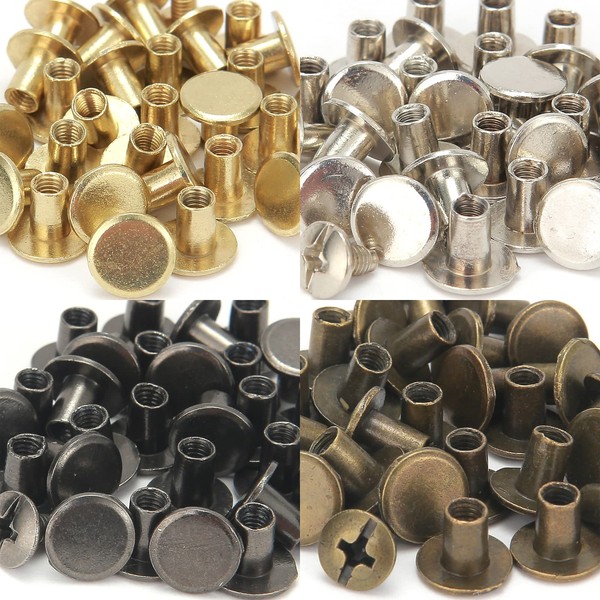 Weebee 100 Sets Chicago Screws for Leathercraft Round Flat Head