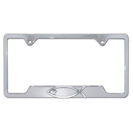 Elektroplate – Christian Fish Ichthys with Cross on Chrome All-Metal Open Corners Premium 3D License Plate Frame Tag Holder for Cars/SUVs/Trucks Weather-Proof Automotive Accessory
