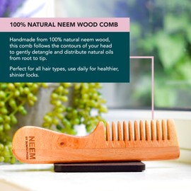 NEEM Sunita Passi - Neem Comb - 100% Natural Neem Wood - Non-static, Stimulates Scalp, Controls Hair Fall & Dandruff