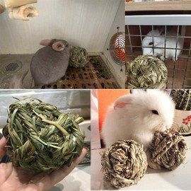 Hamiledyi Bunny Grass Toy 4 Pcs Natural Timothy Grass Small Animal Activity Play Chew Ball for Rabbits Hamster Guinea Pigs Gerbils