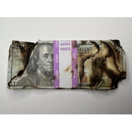 $2000 Banded Fire Damaged Play Money $100 x 20 Play Cash Prop Movie Art