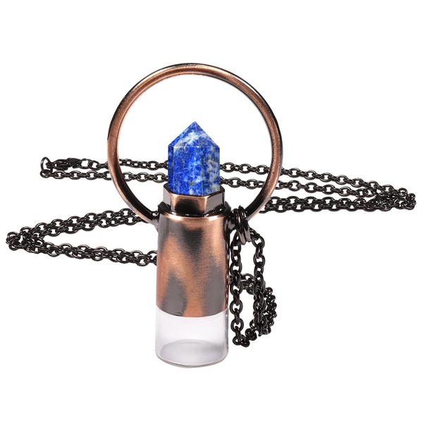 TUMBEELLUWA Lapis Lazuli Crystal Stone Essential Oil Diffuser Pendant Necklace