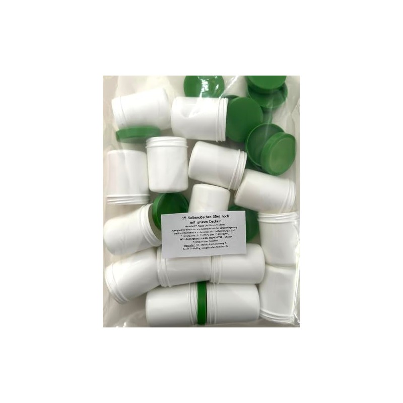 15 Containers Containers Ointment Cream/Ointment Kruke 35ml Capacity, with Green