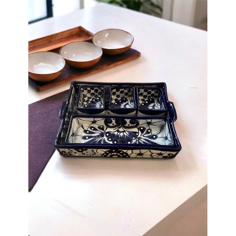 Five-Piece Talavera Casserole Baking Set - Blue and White, 13x9