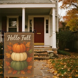 awenyzen Hello Fall Garden Flag 12.5 x 18 Inch – Double Sided Autumn Pumpkin Yard Flag with Rustic Wood Background, Fall Seasonal Outdoor Decor for Porch, Lawn, Patio, Farmhouse