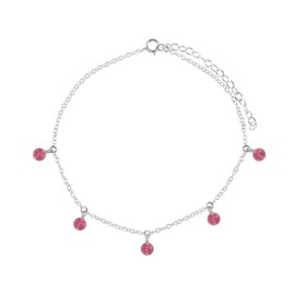 Pink Tourmaline Bead Drop Anklet in Sterling Silver