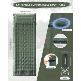 QUNATURE Sleeping Pad for Outdoor Camping Mattress Ultra-Light Inflatable Camping Bed with Built-in Pillow - Air Pad, Carry Bag - Compact & Lightweight Camping Gear Essentials