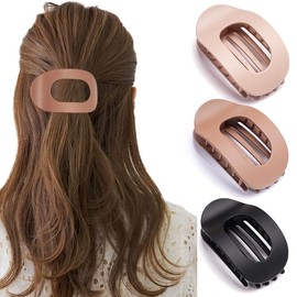 Flat Hair Claw Clips Round Flat Hair Clips,3Pcs Strong Hold Lay Down Claw Clamps Hair Barrettes Alligator Clip,Flat Hair Claw Clips Duck Billed Hair Clips Matte Hair Clips Large Hair Clips Claw Clips