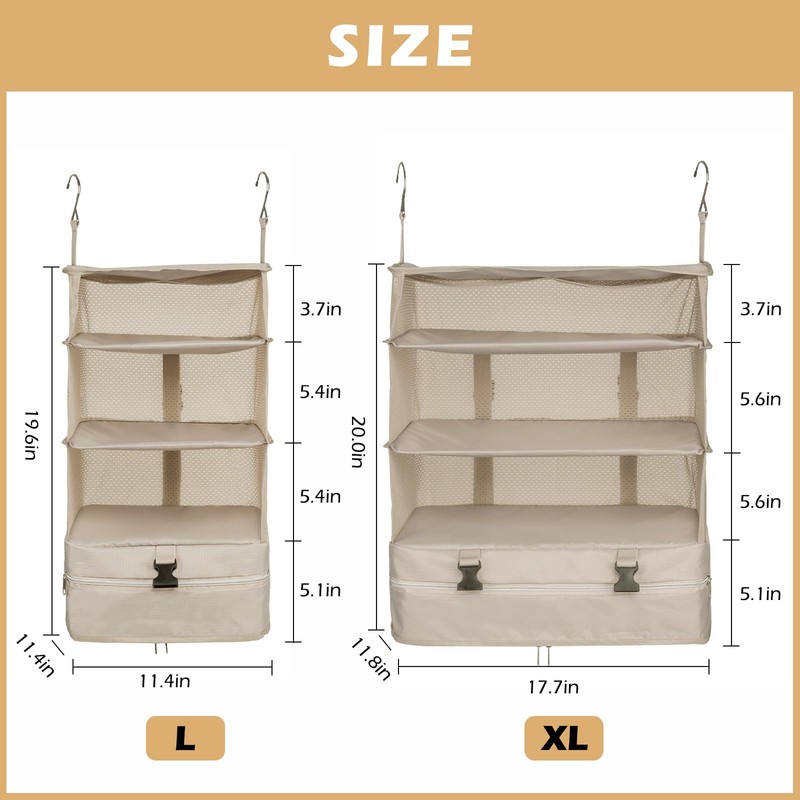 Surblue Hanging 3-Shelf Closet Organizer Foldable Travel Storage Bag for