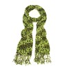 TrendsBlue Elegant Leopard Animal Print Scarf with Fringe, Olive Green