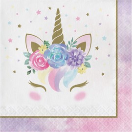 Club Pack of 192 Pink and Green Unicorn Baby 2-Ply Luncheon Napkins 6.5"