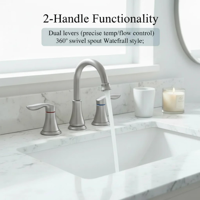 Bathroom Basin Widespread Faucet Brushed Nickel 8 Inch 3 Hole