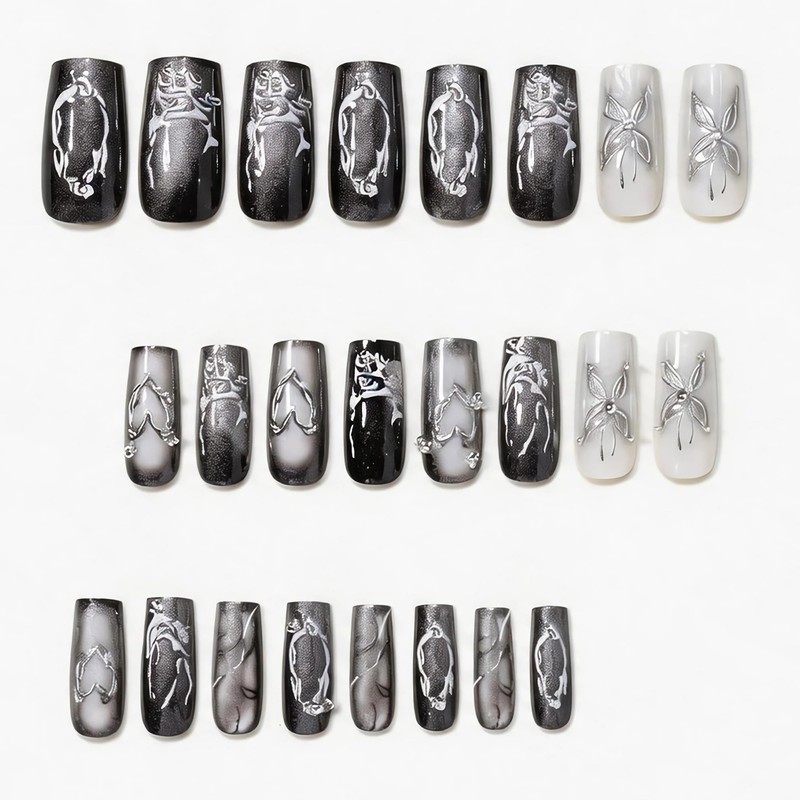 BABALAL Gothic Press On False Nails, Long Square Fake Nails,