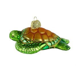 Old World Christmas Ornaments: Turtles Glass Blown Ornaments for Christmas Tree, Green Sea