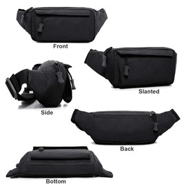 BraveHawkOutdoors Waist Bag Fanny Pack, 800D Military Nylon Oxford Water Resistant Utility EDC Crossbody Chest Pack Outdoor Daypack Organizer for Travel Hiking (Black)