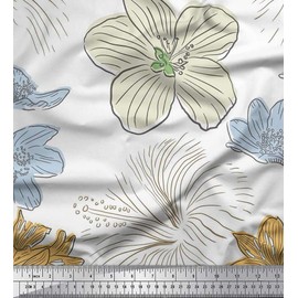 Soimoi White Rayon Fabric Lily Flower Fabric Prints by Yard 56 Inch Wide