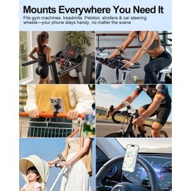Vitog Gym Magnetic Phone Holder for MagSafe, 20X N52 Magnets, Strong Magnets Stable and Secure Phone Mount with Adjustable Strap, Phone Mount Clamp for Peloton Bike, Gym Equipment, Stroller, Treadmill