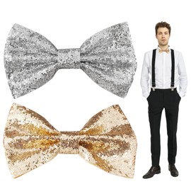 AJUNLKVDR Pack of 2 glitter bow tie, glitter bow tie, pre-tied bow tie, glittery, strap buckle, adjustable, applicable for carnival, Christmas, costume, stage show, theme party, bachelor party,